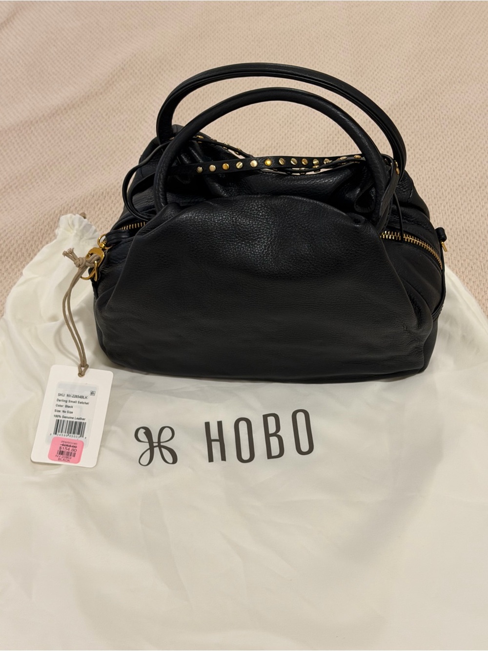 HOBO Black Pebbled Leather Double-Handle Hobo with Stud Accent